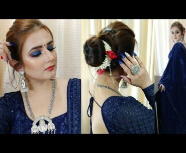 Indian Wedding Guest Makeup Look / Blue Smokey Eye Makeup / SWATI BHAMBRA