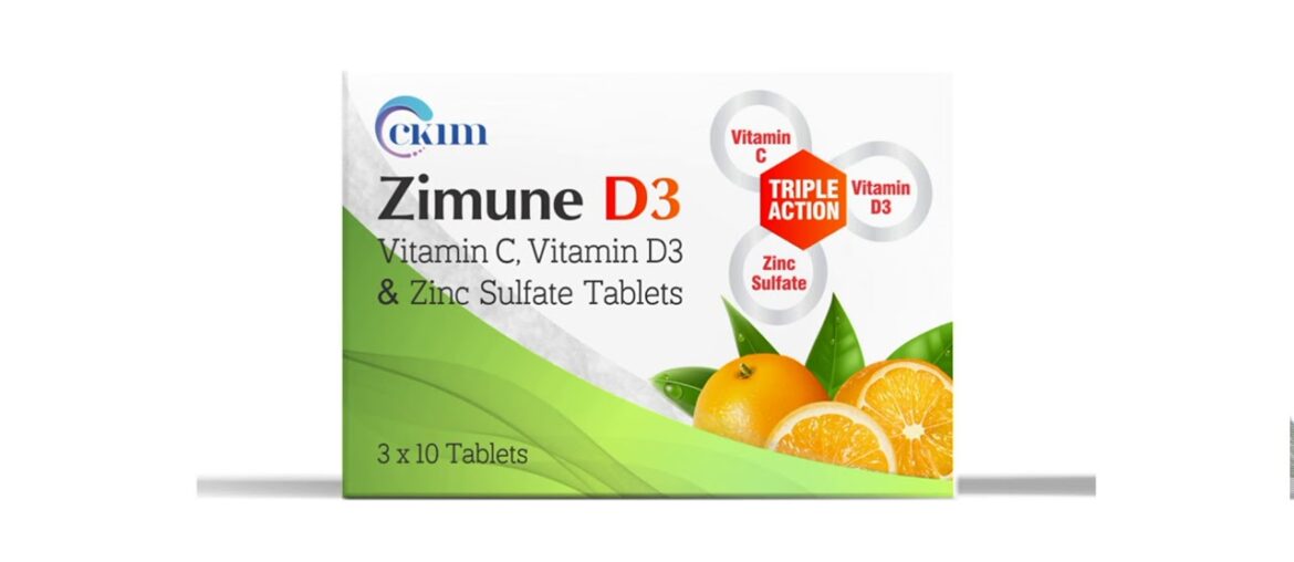 Ckim Zimune D3 (Vitamin C, Vitamin D3 & Zinc Sulfate Tablets - 30 Tabs