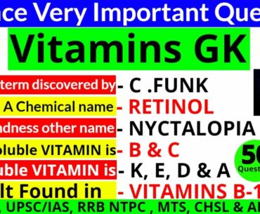 Vitamins GK Questions | Science Important Question | SSC CGL ,RRB NTPC |Science previous year gk ssc