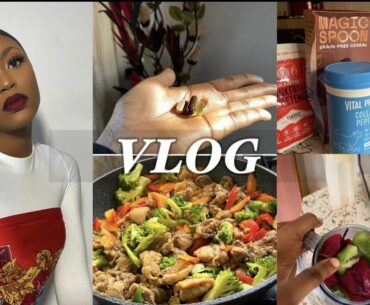 VLOG || What I eat in a Day +Vitamins, Opening Up About My Condition, Cooking with me, Grocery Haul.