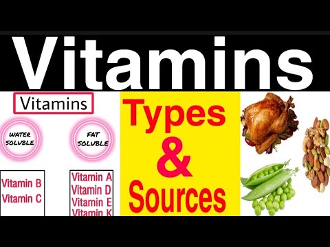 Vitamins | Types of vitamins | water soluble vitamins | Fat soluble vitamins | Sources of vitamins